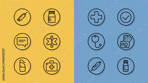 Medical icons set with various health and medicine symbols and objects