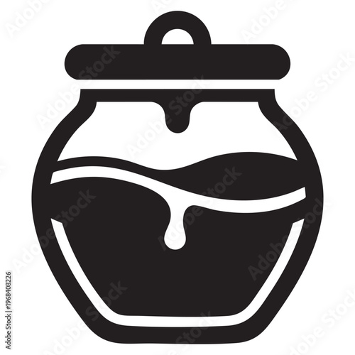 Black Icon of a Honey Pot with Dripping Honey and a Lid