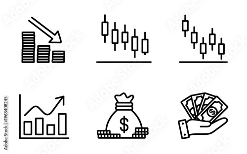 Financial icons including money and graph charts for business analysis and investment