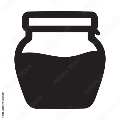 Black Silhouette Icon of a Jar with a Lid Filled with Liquid