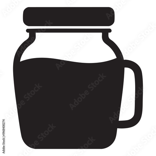 Black Icon of a Mason Jar with a Handle Filled with Liquid