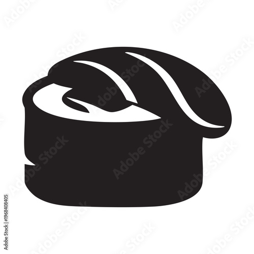 Black and white illustration of a sushi roll from the side