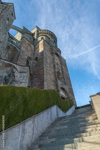 Staircase made of stone leading to the main entrance of the famous 