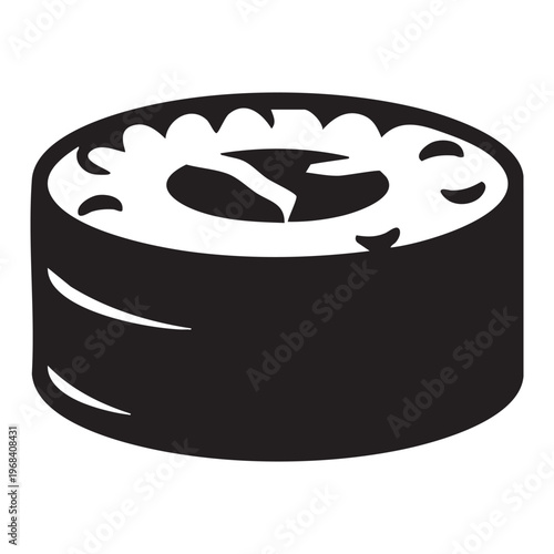 Black and white illustration of a sushi roll maki food