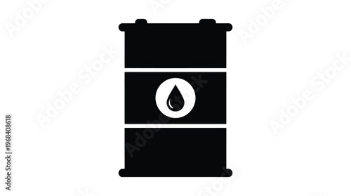 Vector graphic illustration of a black oil barrel with a drop symbol