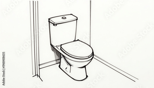 Doodle style toilet illustration in bathroom interior design with clear black outlines