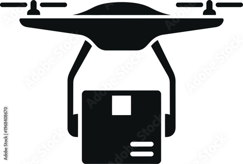 Black vector graphic illustration of a UFO abducting a person