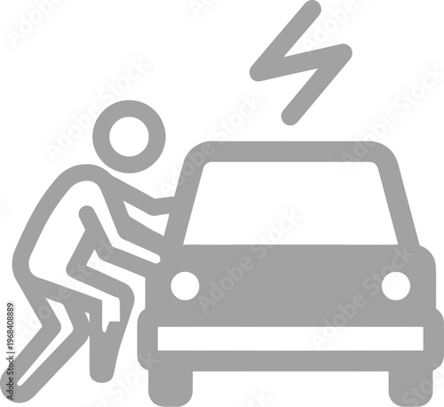 Vector graphic illustration of a man pushing a car experiencing mechanical failure