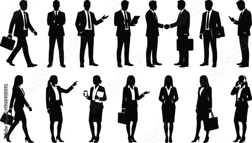 Business people walking and talking in formal attire vector graphics