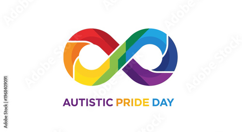Autistic Pride Day Rainbow Infinity Symbol.