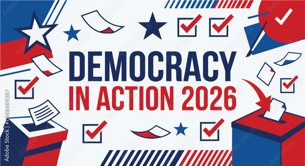Obraz premium Midterm Elections 2026 Banner Design with Stars and Stripes Vector