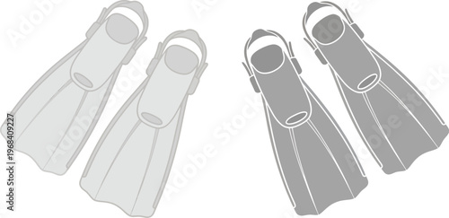 Vector illustration of four scuba diving flippers in two color variations