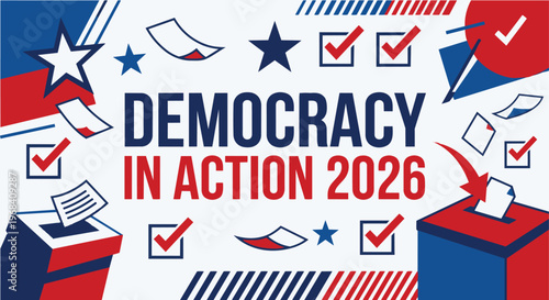Midterm Elections 2026 Banner Design with Stars and Stripes Vector