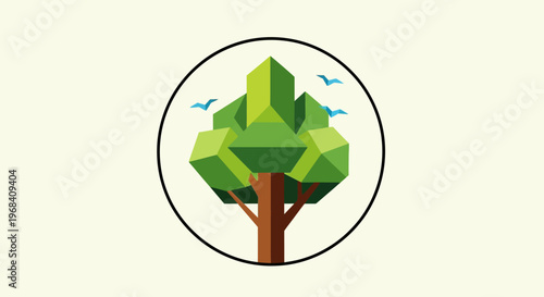 Green Tree with Brown Trunk Leaves.