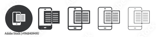 Reading Book on Smartphone thin line and solid icon. Multi series icon. Web minimal icon
