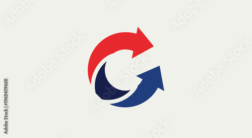 Red and blue circular arrows logo.