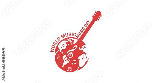 Red Guitar with Music Notes Logo.
