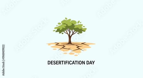 Tree in dry cracked earth landscape.