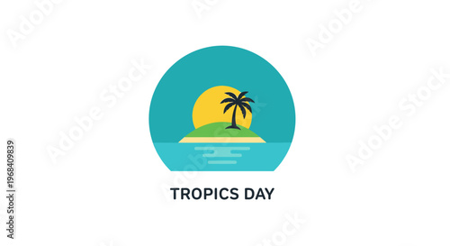 Tropical island with palm tree logo.