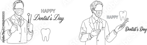 Happy Dentist’s Day illustration with professional dentist holding tools and tooth symbol perfect for healthcare celebration and medical awareness design