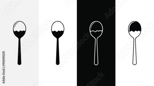 Spoon icons with liquid on gray and white backgrounds
