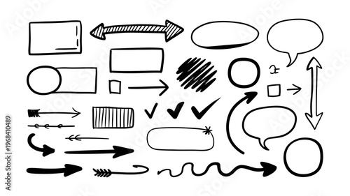 Variety of hand-drawn vector shapes and arrows in style