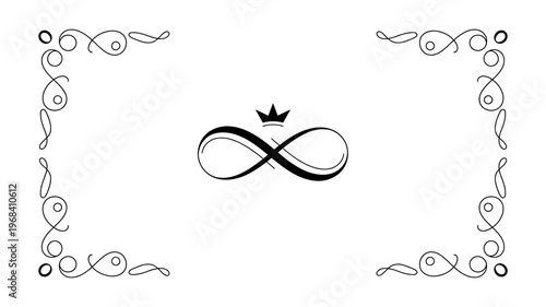 Elegant infinity symbol vector design with a crown inside a decorative border