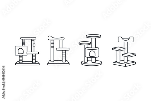 Collection of four distinct cat trees with scratching posts and perches