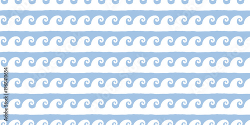 Vector seamless pattern in hand drawn doodle sketchy style with ocean waves, surf posters, banners for summer sea side vacation backgrounds and prints