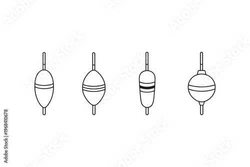 Collection of four different fishing bobbers in a simple line art style