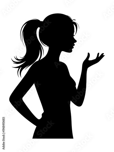 Silhouette vector of a woman with a ponytail and hand extended
