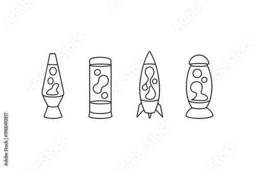 Collection of four retro lava lamps in various iconic shapes and styles