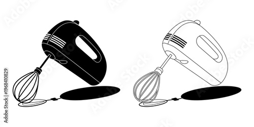 Two vectors of a hand mixer with a whisk attachment in