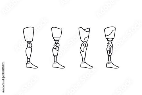Collection of prosthetic leg designs showing different types of artificial limbs