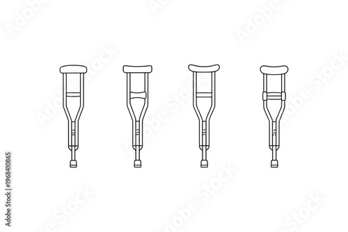 Set of four medical crutches in a clean line art illustration style