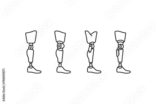 Collection of four different prosthetic leg designs in a simple line art style