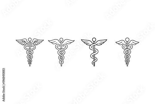 Collection of four caduceus symbols representing medical and healthcare professions
