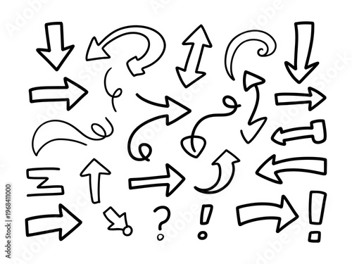 Diverse assortment of hand-drawn directional arrows in a vector