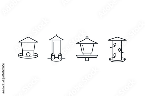 Collection of four distinct bird feeder icons in a simple line art style