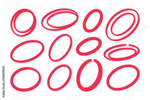 Vector of multiple red hand-drawn oval shapes of varying sizes.