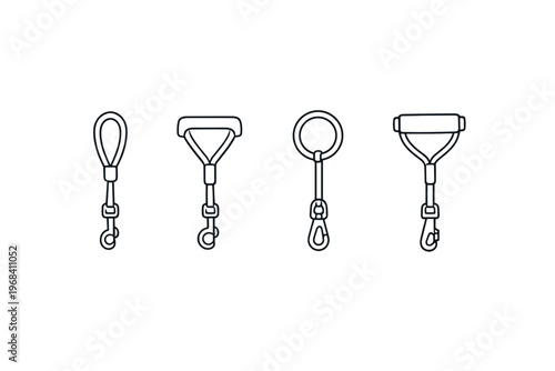 Collection of four different dog leash handle designs with clips
