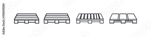 Collection of four different wooden pallet line art illustrations