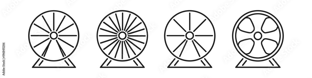 Obraz premium Collection of four different line art hamster wheels on a white background
