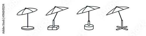 Collection of simple line art patio umbrellas with different bases