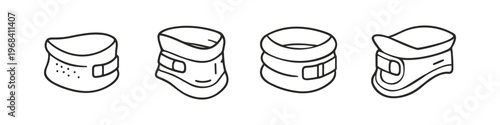 Collection of four different neck brace illustrations in a simple line art style