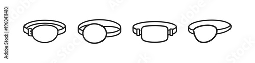 Collection of four different eye patch icons with adjustable straps and varying shapes
