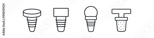 Collection of four different wine stoppers and a tea infuser in a minimalist line art style