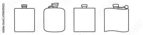 Collection of four different stylized hip flask outlines on a white background