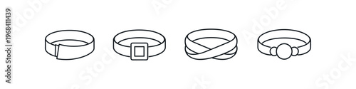 Collection of four belt icons with different buckle styles and closures