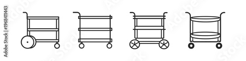 Collection of four different trolley cart icons with wheels and handles